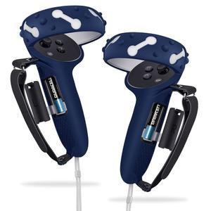 오큘러스 퀘스트 2용 컨트롤러 그립, 배터리 개구부가 있는 확장 실리콘 VR 그립 커버 프로텍터, 너클 스트랩, 메타 2 액세서리 블루용 던지지 않는 핸드 스트랩