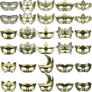 여성 남성용 스트랩이 달린 30피스 가면극 앤티크 마스크 윤세일링 무도회 마르디 그라 카니발 파티 혜택