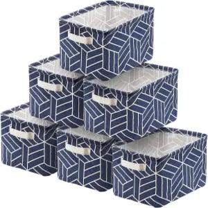 크라운 6개 수납 바구니 접이식 큐브 패브릭 통 정사각형 미니 박스 홈 오피스 북용 손잡이가 있는 정리함