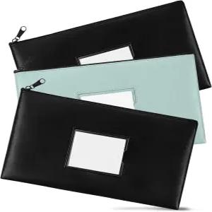 지퍼가 달린 3팩 은행 입금 머니백 11인치 x 6.3인치 가방 현금 지갑 파우치 라벨이 있는 PU 가죽 방수