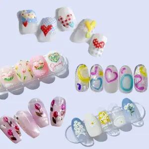 [셀러에이드]네일아트 5D 플라워 도넛 하트 도톰 엠보 스티커 6종