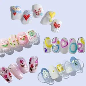 네일아트 5D 플라워 도넛 하트 도톰 엠보 스티커 6종