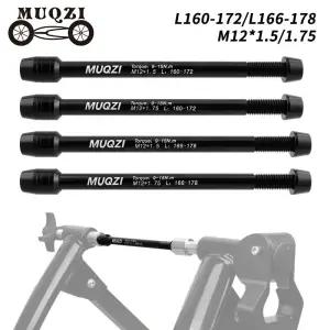 MUQZI 트레이너 스루 액슬 어댑터 M12 x 1.5/1.75 스레드 160-172mm 샤프트 자전거 바퀴 퀵 릴리스 꼬치
