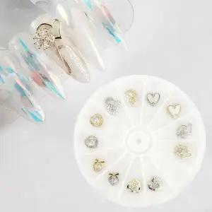 네일아트 럭셔리 하트 리본 플라워 지르콘파츠12p세트