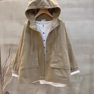 빛채운 여성용 면 가을 캐주얼 워싱 코트 후드 긴팔 솔리드 숏 OPH3