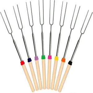 마시멜로 로스팅 스틱 8개 그릴 세트용 확장 가능한 32인치 길이의 금속 바비큐 꼬치 텔레스코핑 스모어