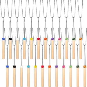 32인치 마시멜로 로스팅 스틱 벌크 24PCS 롱 익스텐더블 포크 스모어 핫도그 파이어 핏 캠핑 요리 꼬치