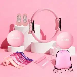 홈 운동용 필라테스 장비 키트 12개 여성용 필수품 세트 링 및 볼 액세서리 2개 저항 루프 그립 양말 밴드