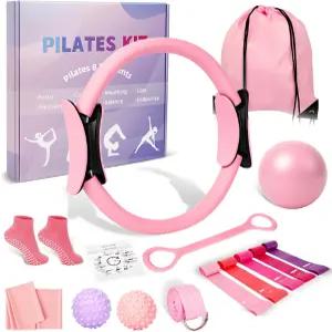 여성용 필라테스 링 및 볼 세트 홈 운동 키트 5가지 저항 밴드가 있는 매직 서클 후프 장비 피트니스