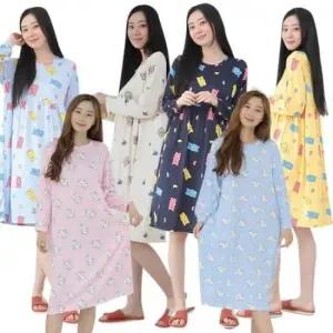 가을잠옷 bns 여성 피치 원피스 잠옷 빅사이즈 강아지 곰돌이 캔디베어 실내복 스판원단 홈웨어 파자마 ops