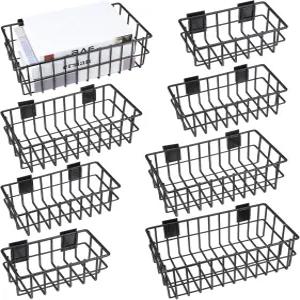 히카러 8개 슬랫월 바구니 세트 보관 전시 및 정리를 위한 4가지 크기의 금속 통풍