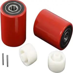 팔레트 잭/트럭 적재 휠 세트(2개) 3 x 3.75 베어링 ID 20mm 폴리 트레드 레드 포함