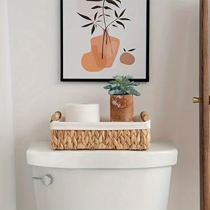 모조 버드나무 바구니 2개 세트, 욕실용 간단한 보관 상자, 화장지 위한 안감과 손잡이 포함