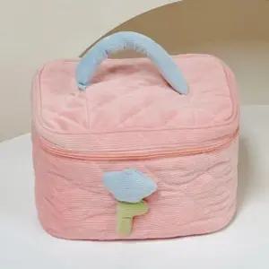[패션] 브러쉬 화장품 메이크업 패브릭 파우치 가방 핑크 파우치백 박스 여행용 지퍼 귀여운