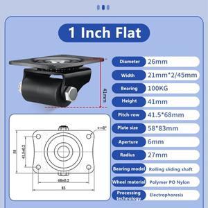4Pcs 1 인치 낮은 센터 중력 내 하중 냉동고 장비 캐스터 회전 기본 바퀴 가구 범용 휠 풀리