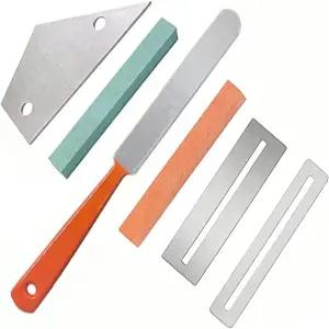 기타 루티어 도구 키트에는 프렛 크라우닝 파일 1개 스테인리스 스틸 로커 핑거보드 가드 프로텍터 2개