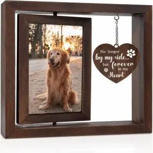 반려견 분실을 위한 지그폭시 추모 선물 4x6 사진용 회전식 나무 액자 반려동물 반려묘 공감 사별
