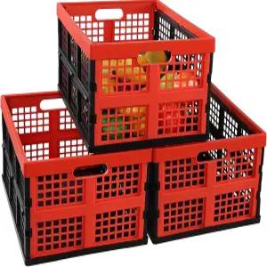 글로린 3팩 35쿼트 접이식 상자 바구니 보관 우유