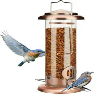 킹야드 업그레이드 야외용 블루버드 공급기 야생 조류를 위한 넓은 농어가 있는 금속 밀웜 튜브 다람쥐