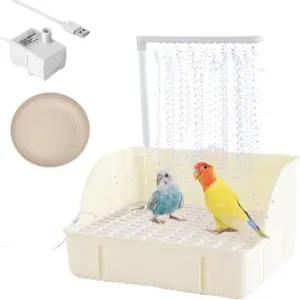 샤워기가 있는 Oncccare 전기 분수 새 목욕 그릇 USB 펌프가 물 순환 욕조 잉꼬 앵무새 정원 새장 실내