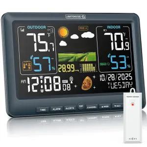 블루슨 기상 관측소 무선 실내 실외 온도계 원자 시계 일기 예보 기능이 있는 컬러 디스플레이 디지털 온도