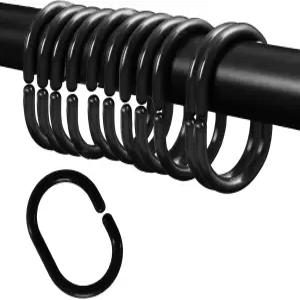 플라스틱 샤워 커튼 후크 욕실 샤워봉 창문 걸이용 C자형 링 블랙 12팩