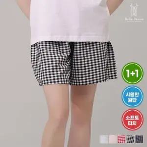 1+1 벨라도나 여성 체크 5부 파자마팬츠 홈웨어 이지웨어 수면바지 Bon-2660s