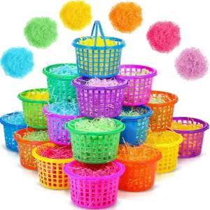 Yinder 36개 다색 플라스틱 부활절 바구니 세트에는 36개의 접이식 손잡이 달걀 사냥 파티 용품이 포함된