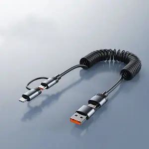 4in1 스프링 충전 케이블 C타입 충전기 휴대폰 USB케이블