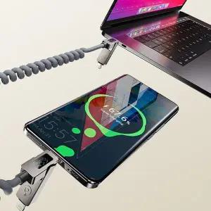 4in1 LED 스프링 충전 케이블 핸드폰 휴대폰 C타입 충전기 2m