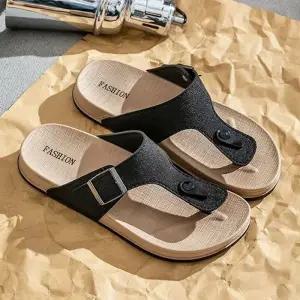 2컬러 베이직 세련된 버클 쪼리 슬리퍼 AT1603