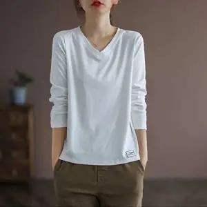 여성 페미닌 브이넥 솔리드 티셔츠 TDR-0049