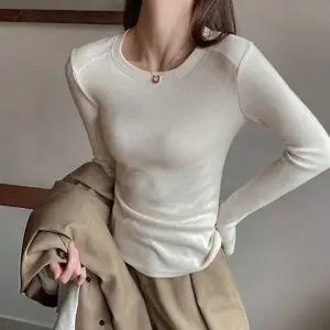여성 슬림핏 라운드넥 골지 긴팔 티셔츠 TDR-0130