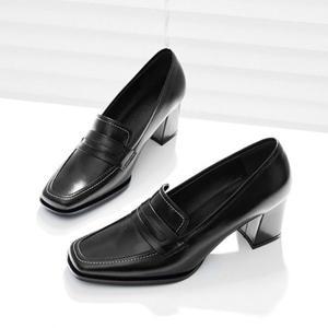 [지젤슈즈]화이트 스티칭 심플 로퍼힐/[8791]