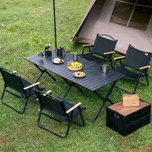 접이식 캠핑테이블 의자 4개세트 휴대용 가방 폴딩 테이블 대형 블랙 H597