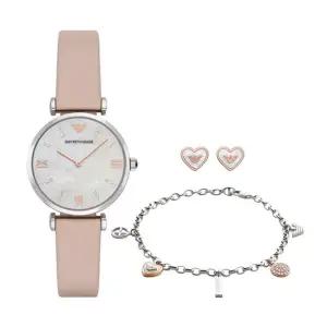 엠포리오 아르마니 지아니 쿼츠 자개 다이얼 여성 가죽시계 팔찌 귀걸이 세트 AR8039