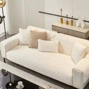 [한빛카페트]스트라이프 래빗 밍크퍼 와이드 넓은 소파패드 90x180cm 3인용