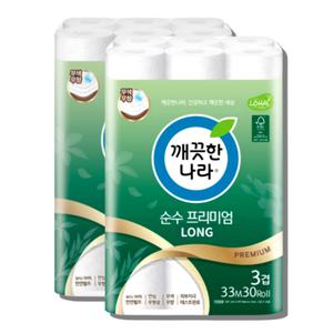 깨끗한나라 3겹 순수프리미엄 LONG 33m 30롤 2개