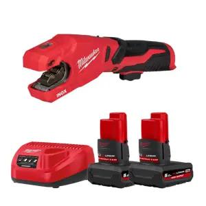 밀워키 M12 PCSS-502 충전 스텐파이프 컷터 12V 5.0Ah 고출력 배터리 2개 세트