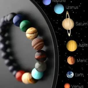 [라미컴퍼니]염주 팔찌 우주 행성 원석 고급 태양계 달 소원 커플 다원 힐링 자수정 수정 선물 광물 건강