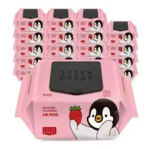 아기물티슈 70매 20팩 슈퍼대디 미스터펭 딸기 캡형 저자극 고평량