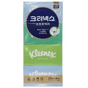 크리넥스 소프트터치 미용티슈 2겹 250매 x 8개입 각티슈 화장지 무료배송 gx