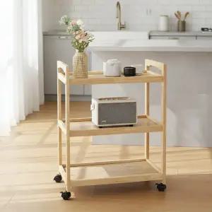 [CJ][덕하우스]원목 우드 이동식 웨건 트레이 카트 선반 세탁실 수납 조리대 트롤리 3단