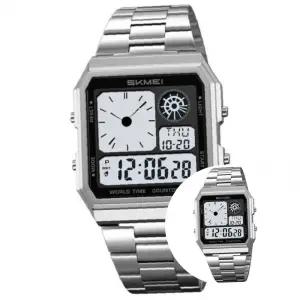 남성 정장 디지털 손목 시계 월드 타임 메탈 전자 시계 데일리 패션용 방수 기능 손목시계