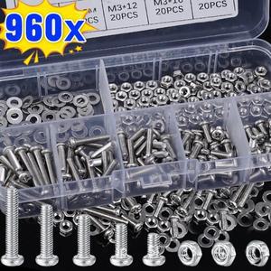 스테인리스 스틸 육각 소켓 나사 볼트 너트 세트 둥근 플랫 캡 헤드 와셔 가스켓 패스너 모음 키트