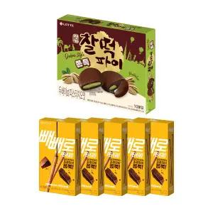 [롯데백화점]롯데웰푸드 두쫀쿠 찰떡파이 피스타치오맛 x1+빼빼로 초코필드x5개