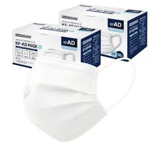 100매 일회용 KFAD 비말차단마스크 부직포 덴탈 화이트 3중필터 대형 숨쉬기편한 위생마스크 흰색