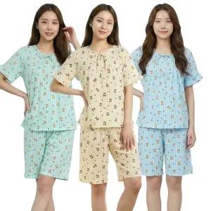 줄무늬 소매 프릴 잠옷세트 여성 반팔 반바지 파자마 한벌 여자 홈웨어 실내복 상하의세트