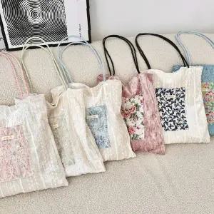 여성 레이스 패턴 숄더백 에코백 쇼핑백 캔버스 천 가방 여름 휴가 비치백 데일리