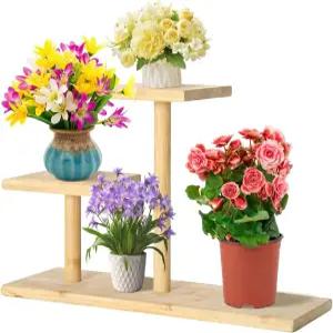 QUMENEY 데스크탑 식물 스탠드 실내 대나무 미니 3단 윈도우실 선반 책상 테이블 상판 홀더 정리함 야외